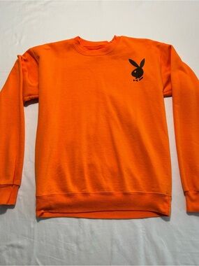 PLAYBOY Orange Crewneck with Black Bunny Chest Logo